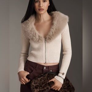 Anthropologie Pilcro Faux Fur Shrunken Cardigan Sweater